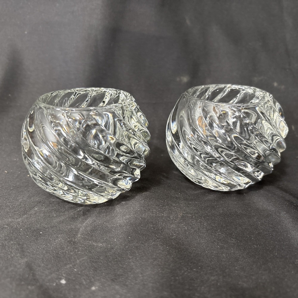 Vtg Partylite Swirl Ball Candle Holder Set Of 2 Illusions Glass Votive Tea Light
